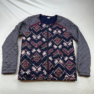Roxy Quilted Jacket Womens Large Blue Aztec Diamond Print Full‎ Zip